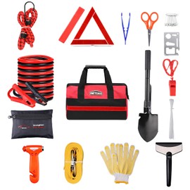 Car Roadside Emergency Kit with Jumper Cables, Auto Road Side Safety Kit for Vehicles - with Premium Carry Bag