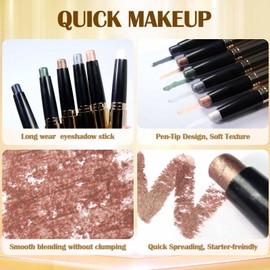 Prreal Eyeshadow Stick,Dual End Shimmer Eyeshadow Stick,Pearl Eyeshadow Pencil Crayon,Waterproof Long-lasting Glitter Eye Shadow Cream Stick with Soft Brush for Eye Makeup (# 07)