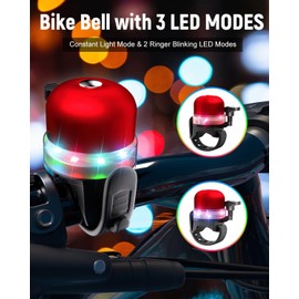 Bike Bell Bicycle Bell with RGB Lights: Mini Red Bicycle Bell for Kids Adults Bike Horn for Road, Bike Accessories(Red)