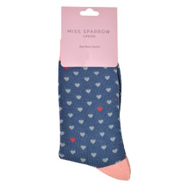 Miss Sparrow Ladies Novelty Bamboo Socks Funny Patterned Socks for Her | Breathable & Soft (as8, alpha, one_size, regular, regular, Hearts (Navy), 4-7)