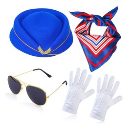 Lepidi Stewardess Cosplay Set, Costume Accessories for Stewardess, Stewardess Cosplay Accessories, Stewardess Hat, Scarf, Gloves, Sunglasses for Flight Attendants for Cosplay Accessories, Masquerade,