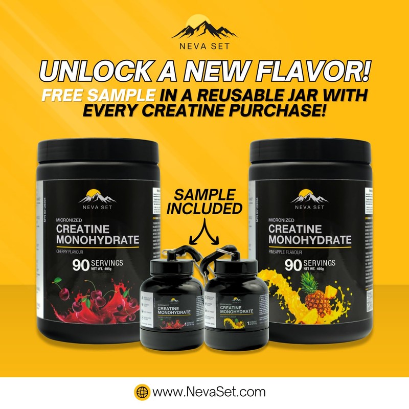 NevaSet Creatine Monohydrate, 3-Month Supply of 5000mg Cherry Flavor Neva