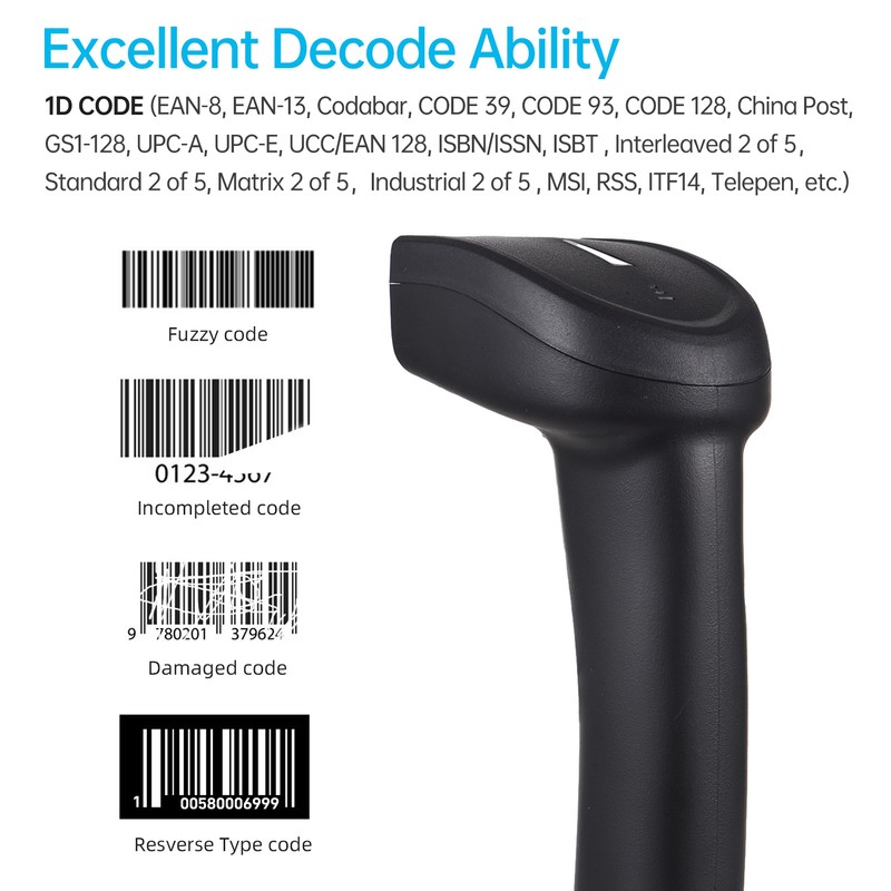 Barcode Scanner USB Plug and Play Portable Handheld Barcode Reader