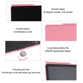 LCD Writing Tablet, 16 in Double Display Digital Notebook, Electronic Drawing Pads with Pen, Used Writing Board Pad for School Office Home, Christmas Birthday Gifts (Pin)