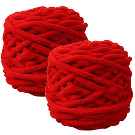 HOIRIX 2 Pack Blanket Yarn,Chunky Chenille Yarn,100g/3.5oz Fluffy Plush Yarn Thick Yarn for Crocheting,Knitting,DIY Craft (Red, 2 Pack)