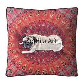 Red Peacock Large Indian Meditation Floor Pillow Cover 35" X 35" Inch Elephant Mandala Ottoman Cushion Dog Bed Outdoor Sofa Day Bed Kids Teen Floor Pillow