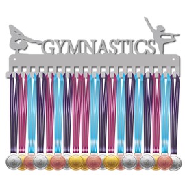 CREATCABIN CREATCABIN Gymnastics Medal Holder Display Gymnast Medal Hanger Sports Awards Stand Wall Rack Mount Decor Stainless Steel Metal Hanging for Athletes Home Badge 20 Hooks Storage Over 60 Medals, Silver