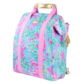 Lilly Pulitzer Insulted Backpack Cooler Large Capacity, Pink/Blue Portable Soft Cooler Bag for Picnics, Beach, Pool, Hiking, Best Fishes