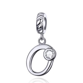 LaMenars Letter Dangle Bead Charms Initial Alphabet A-Z 925 Sterling Silver Zirconia fits European Charm Bracelets & Necklaces