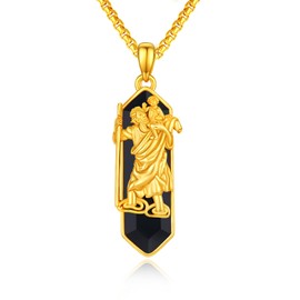 Vavacoy Saint Christopher Necklace for Men Women 925 Sterling Silver Travelers Amulet Patron Saint Christopher Pendant with Black Onyx Religious St Christopher Jewelry