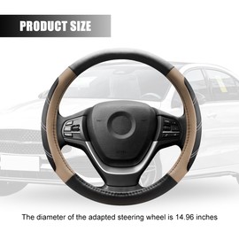 Zpana Car Steering Wheel Cover, 15 Inch Carbon Fiber Leather Non-Slip Steering Wheel Protector with Lining, Breathable Automotive Interior Accessories, Universal for SUV RV Truck (Beige)