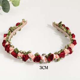 BOOMTOP Flower Headband Dirndl Hair Band Red Roses Costume Hair Accessories Flowers Hair Wreath Flower Wreath Hair Flower Headband Women Girls Headpiece for Wedding Carnival Theme Party