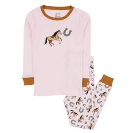 Leveret Boys Girls Kids Two Piece Cotton Pajamas Pink Horse Size 14 Years