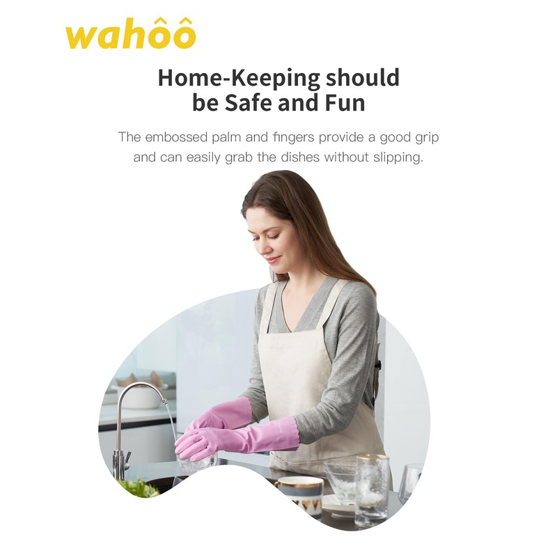 wahoo Skin-Friendly Cleaning Gloves, Reusable Dishwashing Gloves with Flocked Cotton