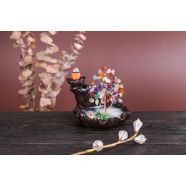 Top Plaza Backflow Incense Burner, Waterfall Burner Crystal Tree Ceramic Stick Incense Holder Burner for Meditation Yoga, Gemstone Incense Holder Aromatherapy Home Decoration-7 Chakra