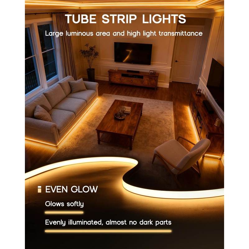 VOEWT LED Strip Lights 16.4ft 110-120V,Dimmable Silicone Neon Rope Lights,Flexible