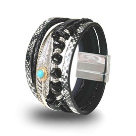 Obsidian Bracelet, Obsidian Jewelry for Women, Black Leather Bracelet for Men, Gothic Bracelet, Western Bracelet for Boho Jewelry