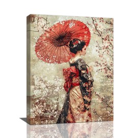 Fleruku Vintage Japanese Wall Art Japanese Geisha Wall Decor Japan Women Pictures Canvas Painting Artwork Home Decorations for Living Room Bedroom Bathroom Office 12"x16"