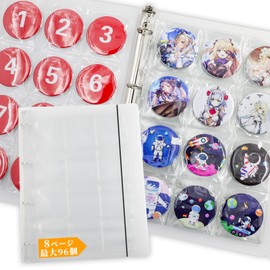 Goreson Large Capacity, 2.2 inches (57 mm), Can Badge Storage, Transparency, Can Batch Cover, A4 Size, 96 Pockets, File Refill, 2.2 inches (57 mm) Diameter, Durable