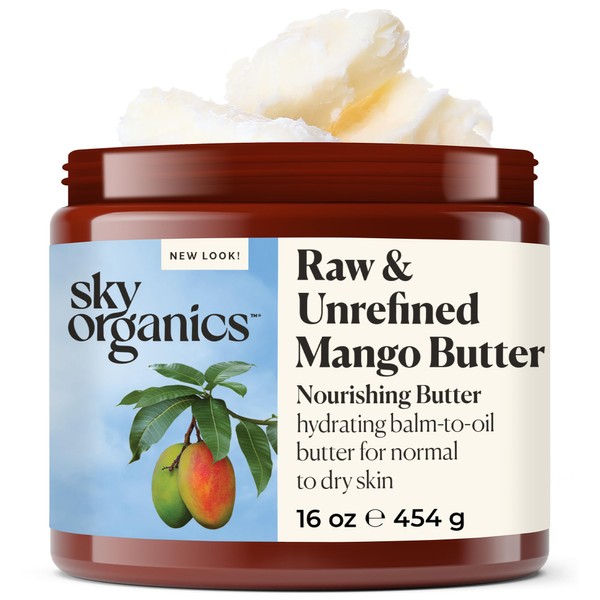 Sky Organics Mango Butter for Body & Face, 100% Raw and Unrefined to Hydrate, Balance & Even Tone 16 Oz.