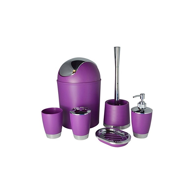 Bathlux Modern Design 6 Piece Bathroom Accessory Set, Toilet Brush,
