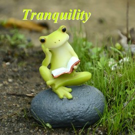 Gemmia Miniature Fairy Garden Reading Figurine- Thinking Frog on Rock