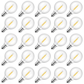 Brightown G40 Replacement LED Light Bulbs, 25 Pack Clear Globe Bulb fits E12 C7 Candelabra Screw Base Sockets, 1.5 Inch Dimmable Edison Light Bulbs for Indoor Outdoor Patio Decor, Warm White