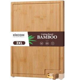 Kikcoin Bamboo Cutting Boards for Kitchen, 3XLarge Wood Cutting Board with Rotating Kickstand & Juice Groove, Wooden Chopping Board for Meats Veges Fruits, Heavy Duty Serving Tray, 24 x 18 inch