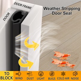 【New Upgrade】 Weather Stripping Door Seal, Silicone Door Weather Stripping for Door Frame & Window, Door Insulation Soundproof Strip, Door Gap Filler Suit for 5-7mm (33FT Black 2/5" W × 5/16" T)