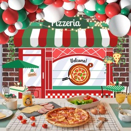 Sensfun - Telón de fondo para pizzería, diseño clásico de ladrillo, pared de pizzería, fondo de fotos, alimentos, pizza, fiesta, recién nacido, baby shower, niños, niñas, fiesta de cumpleaños