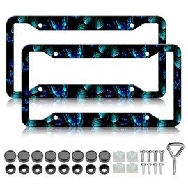 Butterfly License Plate Frame - 2PCS Beautiful Blue Green Butterfly Aluminum Metal License Plate Holder Covers, Rust-Proof Waterproof Car Decorative Tag Frames for Standard Us 12x6 Inch