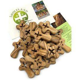 Holy Spirit Dove Cross, Set of 5 Olive Wood Small Pocket Cross from the Holy Land, Confirmation Cross for Boys and Girls, Religious Confirmation Gift, Small Wooden Prayer Cross