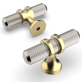 Amerdeco 10 Pack Brushed Satin Nickel Cabinet Knobs 2 Inch Length Single Hole T Bar Kitchen Cabinet Knob Knurled Cabinet Pulls for Drawer Dresser Cupboard ZH0025