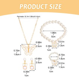 XFSRG Jewellery Sets for Women Elegant Butterfly Design with Pearls Jewellery Set Including Necklace Earrings Bracelet and Ring Suitable for Everyday and Party Wear, Imitation pearl