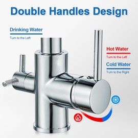 ROVOGO 3 Way Kitchen Mixer Tap with Drinking Filtered Water Outlet, Swivel Spout Monobloc Kitchen Sink Tap with Dual Lever and 3 Hoses, High Arc Kitchen Faucet Chrome