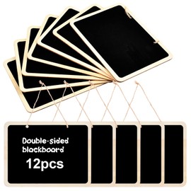 Pack of 12 Hanging Chalkboard Sign, Wooden Hanging Chalkboard, Rectangular Chalkboard, Mini Small Blackboards with Hanging for School, Bar, Restaurant, Marriage, Party Decoration Posts, 16 x 12 cm