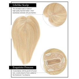 Rose bud Remy Human Hair Toppers Hair Pieces with Thinning Hair Ash Blonde 16 Inches Real Wiglet Hair Pieces Hair Toppers for Women