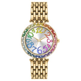 Women's Metal Bracelet Watch - Iced-Out, Easy to Read, Waterproof, Gold, Casual watch