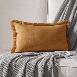 ATLINIA Decor Throw Pillow Cover - 12x20 Inch Linen Lumbar Pillow Cover Decorative Farmhouse Boho Fringe Cushion Cover for Couch Sofa Bed Outdoor Brown TPC