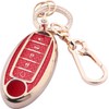 Cute Bling Key Fob Cover for Nissan 5 Buttons, Diamond Cut TPU Case with Keychain, Protective Shell for Altima Sentra Rogue Pathfinder Murano Armada Maxima Versa Smart Key,Red