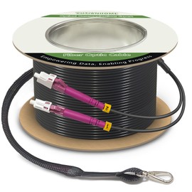 250 Feet (75 Meters) Armored OM4 LC to LC Fiber Patch Cables, 10gb/40gb/100gb Multimode LC Fiber Optic Cable Indoor/Outdoor with Pulling Eye Kit Installed on one end, Duplex MMF 50/125μm LC Jumper