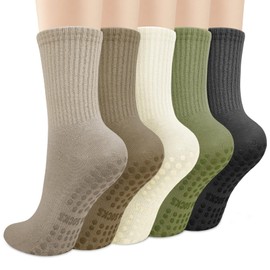5 Pairs Pilates Socks with Grips Women Soft Cotton Non Slip Yoga Socks for Ballet Barre Dance Gym Fitness Workout Trampoline Hospital Home