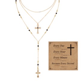 MILAKOO Mehrschichtig Rosenkranz Perlen Katholische Halskette für Frauen Männer Y Anhänger Kette mit Geschenkbox