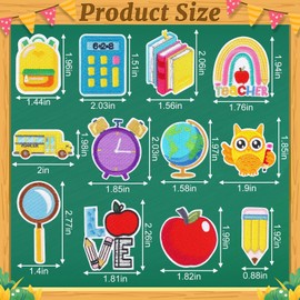 60pcs Theme School Iron on Patches Graduation Back to School Patches Pencil School Bus Embroidered Sew Applique Repair Patch Teacher Students DIY Crafts for Clothing Jacket Jeans Pants Dress Backpack