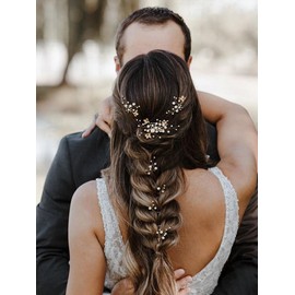 SWEETV Bridal Wedding Hair Accessories Set of 7, Pearl Wedding Hair Comb Rhinestone HairPins Leaf HairPieces Elegant Bridal Headpieces Accessories for Brides Bridesmaids Women Girls