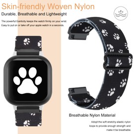 Nylon Adjustable Elastic Watch Band Compatible with Gizmo Watch Band Replacement Wristband for Kids, 20mm Stretchy Braided Sport Loop Band Wristbelt Compatible for Verizon Gizmo Watch 2/1 (Black Dog Paw)
