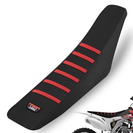 Universal Motorcycle Non Slip Rubber Stripe Grip Soft Seat Cover for CRF WR WRF RMZ YZF SXF EXC EXC XC SX CR KLX Dirt Pit Bike Motocross Offroad Motorcycle (Red)