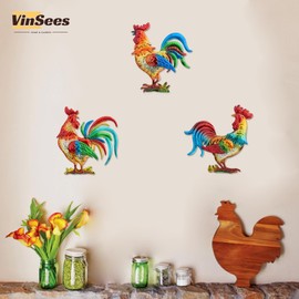 VinSees - Decoración de pared de gallo de metal, regalos de pollo para mujeres, mamá, abuela, esposa, decoración de cocina, gallo 3D, escultura de pared de gallo para cocina, juego de 3 gallos