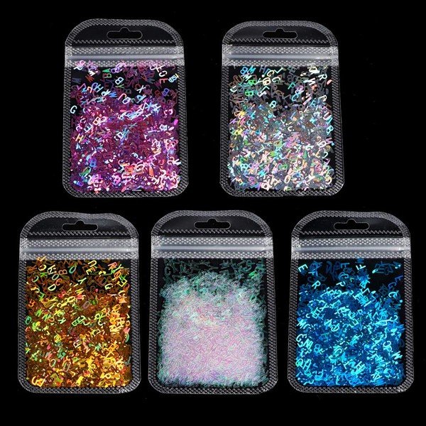 BELTI 5 Colors Alphabet Holographic Laser- Letters Chunky Glitter Epoxy