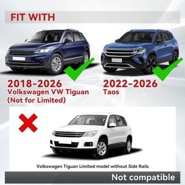 330LBS Roof Rack Cross Bars for VW Tiguan 2018-2026 (Not for Limited) & Taos 2022-2026,Lockable Heavy Duty Aluminum Cross Bar Modified Tie-Down Loops for Cargo Racks Rooftop Luggage Carrier